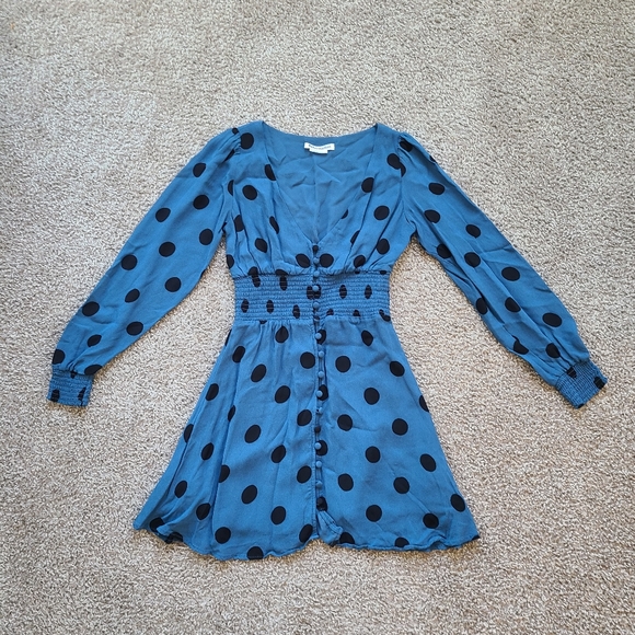 Reformation Shirred Polka-Dot Georgette Mini Dress Size 2 - Picture 4 of 9